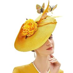 JQS Women's Fine Fashion Yellow Elegant Butterfly Flower Luxury Style Cocktail & Special Events Celebration Hat Flower Luxury, Derby Hats Fascinators, Hat Fascinator, Elegant Hats, Unique Purses, Kentucky Derby Hat, Pillbox Hat, Derby Hat, Church Hats