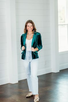 Velvet Blazer With Bunched Sleeves & Button Detail color - hunter green Model wears size Small. Model is: Height: 5'8 1/2 Bust: 32" Waist: 24" HIP: 34 | Plus Size Available Fabric - 90% Polyester, 10% spandex Green Fitted Blazer For Fall, Fitted Green Blazer For Fall, Green Fitted Button-up Blazer, Fitted Dark Green Outerwear For Fall, Single-breasted Green Blazer For Fall, Winter Green Button-up Blazer, Green Winter Blazer With Button-up Design, Green Blazer With Button Closure For Fall, Green Fall Blazer With Buttons