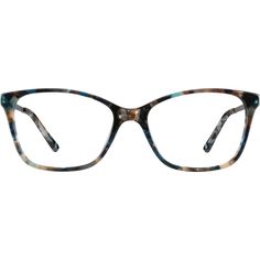 These stylish square glasses feature jewel accents on the temple arms. The medium-sized eyeglasses has an acetate eyeglasses front with metal temple arms and acetate temple tips. It has an abstract pattern in a choice of brown or blue tones. Spring hinges provide a comfortable wear. | Zenni Women's Square Prescription Eyeglasses Blue Mixed