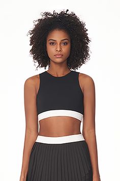 Fibflx Women's High Neck Black Tank Top with White Ribbed Trim Cropped Training Tops With Built-in Bra, Black Seamless Cropped Crop Top, Black Seamless Halter Top With High Stretch, Black Seamless Tank Crop Top, Black Tank Crop Top With Seamless Construction, Black Seamless High Stretch Halter Top, Black Seamless Construction Crop Top For Workout, Black Seamless Crop Top For Workout, Sporty High Neck Tops For Gym