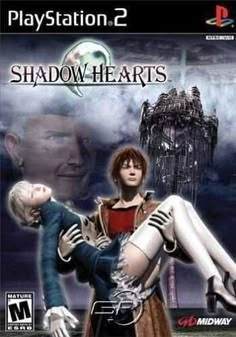 the coverart for shadow hearts 2, with an image of a man holding a woman