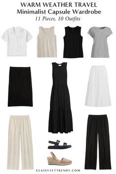 French Travel Capsule Wardrobe, Hot Weather Minimalist Outfit, Summer Minimalist Capsule Wardrobe, Long Weekend Capsule Wardrobe, Plus Size Travel Capsule Wardrobe, What To Wear In Europe In Summer, Capsule Wardrobe 2024 Spring, 10 Day Travel Wardrobe Summer, Spring Minimalist Outfit