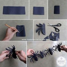 the facebook page shows how to make paper spiders with scissors and glue on them