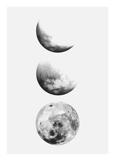 three phases of the moon in black and white