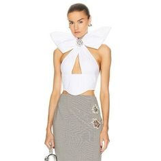 Nwt Area Crystal Embellished Bow Open Back Cotton Halter Crop Top White Size 4 $795 Brand: Area Department: Women's Size: 4 Color: White Style: Crop Top Fit: Slim Closure: Button Neckline: Halter Neck Sleeve Type: Sleeveless Pattern: Solid Care: Dry Clean Condition: New With Tags Made In: Imported Features: 100% Cotton Made In China Dry Clean Only Back Button Loop Closure Halterneck Styling With Button Loop Closure Exaggerated Bow With Crystal Embellished Detail Cut-Out At Bust Our Products Are Workout Crop Top, Halter Crop Top, White Crop Top, White Style, Cut Out, Types Of Sleeves, Womens Sizes, Crop Tops, Womens Tops