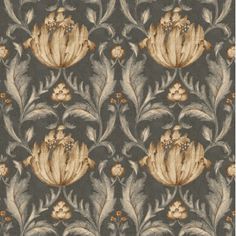 an image of a wallpaper with flowers and leaves on the backgroung