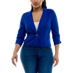 Confidence comes easy with this women's cropped blazer from Nina Leonard. Confidence comes easy with this women's cropped blazer from Nina Leonard.Click on this WOMEN'S GUIDE to find the perfect fit and more! FIT & SIZING 21-in. length from shoulder to hemFABRIC & CARE Polyester, spandex Machine wash - Delicate Imported Size: Large. Color: Dark Blue. Gender: female. Age Group: adult. Fitted Cropped Jacket With Button Closure, Cropped Jacket With Notch Lapel And Button Closure, Cropped Blazer With Button Closure For Business Casual, Trendy Blue Cropped Jacket For Work, Chic Cropped Blue Blazer, Cropped Blazer, Blue Gender, Clothing Size Chart, Womens Clothing Sizes