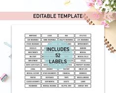 the editable template includes 52 labels