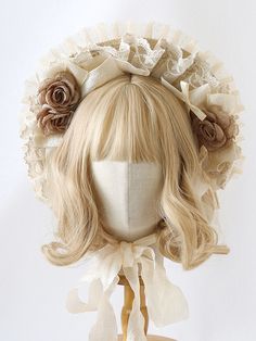 This price is for a bonnet only, others are not included. Adjustable Ruffled Bonnet, Vintage Cream Bonnet, 1830s Bonnet, Elegant Floral, Statement Pieces, Lace Trim, Floral Design, Trim, Dolls