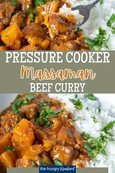 pressure cooker masalan beef curry on top of rice