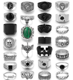 PRICES MAY VARY. VINTAGE SILVER RING SET: 27 Pcs Men's Rings Set Includes Vintage Punk Elements, Such As Carved Skull Ring, Black Signet Ring, Ace of Spades Shape Ring, Various of Styles Punk Rings can Match Your Different Outfits, Most Men Can't Resist the Charm of This Ring Set. RINGS FOR MEN: This Vintage Men's Rings Comes in A Mix of Sizes 9 /10 /11, Which Can be Worn Individually or Stacked, Paired with Your Daily or Formal Clothing Such as T-Shirts, Shirts, Suits, Sweaters, Etc to Show Off Mens Stacked Rings, Gothic Rings Men, Black Metal Skull Ring For Streetwear, Gothic Metal Ring For Streetwear, Gothic Metal Rings For Streetwear, Black Metal Punk Rings, Black Punk Metal Rings, Vintage Black Metal Skull Ring, Punk Style Black Metal Rings