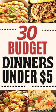 the ultimate guide to dinner under $ 5 for 30 minutes or less with over 20 different meals