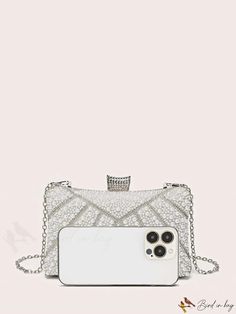 BirdinBag - Chic Faux Pearl Box Bag - Ideal Bridal Purse for Weddings, Proms & Parties Glamorous Rectangular Bags For Prom, Glamorous Rectangular Prom Bags, Silver Rectangular Bag For Prom, Silver Rectangular Shoulder Bag For Wedding, Silver Rectangular Clutch For Prom, Silver Rectangular Wedding Bag, Elegant Rectangular Bags For Prom, Elegant Rectangular Bag For Prom, Silver Handheld Shoulder Bag For Wedding