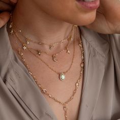 Our stunning celestial necklace is layered with an abundance of twinkling moon and stars that drap beautifilly down the neckline. See our range of necklaces here https://www.etsy.com/uk/shop/IndisaJewellery?ref=shop_sugg_market&section_id=15529877 See our store here  https://www.etsy.com/uk/shop/IndisaJewellery Indisa jewellery will be lovingly hand wrapped and packaged within our eco-friendly signature boxes for that extra special unboxing experience. Sending a gift? Personalise your item with Star Jewellery, Star And Moon Necklace, Multi Chain Necklace, Necklace Moon, Unboxing Experience, Celestial Necklace, Moon And Star, Star Jewelry, Necklace Charm