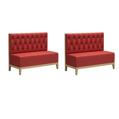 two red couches sitting next to each other