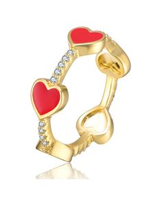 in stock Stacking Ring, Stacking Rings, Pink Heart, Cubic Zirconia, Gold Plate, Plating, 925 Sterling Silver, Yellow Gold, Sterling Silver