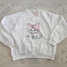 Japan Disney Marie Pearl Sweater Nwt!! Size: Japan Large= Us Medium I Usually Wear Xs-S And This Fits Me Like A Loose Medium! Extremely Soft And Comfortable Very Hard To Find! This Is The Most Prettiest Sweater! Beautiful Pink Details With Pearl Detailing On Top! This Is From Japan Disney:) Message Me For More Info! :) Disney Sweater Ideas, Nightmare Before Christmas Sweater, Mustard Yellow Sweater, Crewneck Vintage, Mickey Mouse Sweatshirt, Pretty Sweaters, Disney Sweaters, Oversized Crewneck, Grey Crewneck