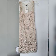 Get Ready For The Perfect Sequin Champagne Flapper Mid Length Dress For The Next Party! Lovely Neutral Blush Color. 1920 Flapper Dress, 1920's Flapper, Unique Vintage Dresses, Mid Length Dress, Mid Length Dresses, Blush Color, Unique Vintage, Mid Length, Flapper Dress