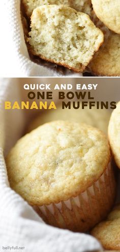 banana muffins in a basket with the words quick and easy