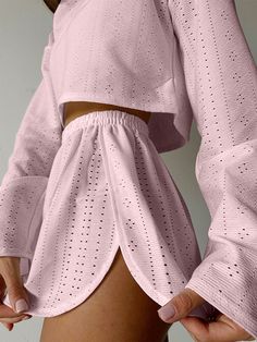 Eyelet Round Neck Top and Shorts Set - Whoopsie Daisy Top And Shorts Set, Round Neck Top, Eyelet Top, Maxi Dress Cocktail, Maxi Dress Formal, Round Neck Tops, Mode Inspiration, Formal Evening Dresses, Faux Fur Jacket