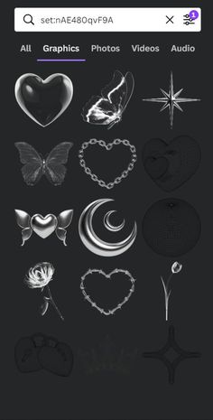 an image of some different things that are in the dark background, including hearts and stars