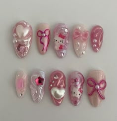 Gyaru Nails Charms, Hello Kitty Bow, Kitty Nails, 15k Followers, Hello Kitty Nails, Soft Nails