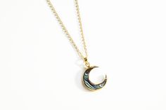 Abalone shell pendant moon necklace gold plated chain, crescent moon jewelry, abalone shell Jewelry, gifts for her, by LoulieSoul on Etsy Crescent Moonstone Gold Jewelry, Elegant Crescent Moonstone Necklace, Crescent Moonstone Necklace In Gold, Gold Crescent Moonstone Necklace, Gold Abalone Shell Pendant Jewelry, Gold Crescent Wire Wrapped Necklaces, Moon Shaped Jewelry With Chain For Gifts, Crescent Jewelry With Adjustable Chain For Gifts, Crescent Jewelry With Adjustable Chain As Gift