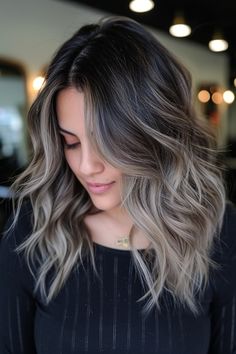 Dark Brown To Cool Blonde Balayage, Brunette Hair White Highlights, Blonde Tones For Brunettes, Toned Down Balayage, Ash Brown Hair Balayage Blonde, End Of Summer Hair Color, Ash Blonde Hair Balayage Brunettes, Brunette With Cool Tone Highlights, Ash Grey Balayage Brunettes