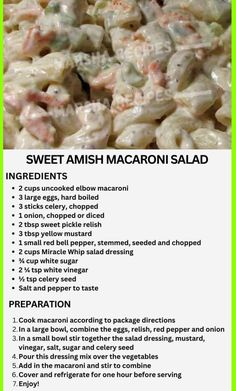 the recipe for sweet amish macaroni salad