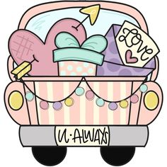 a pink car filled with lots of items and the words u - awawu on it