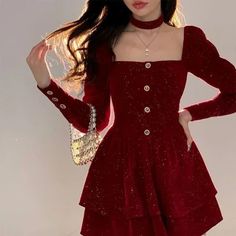 Christmas Red Gold Elegant Velvet Dresses for Women Vintage Mini Dress Dress Winter 2023, Elegant Velvet Dress, Girls Red Velvet Dress, Womens Velvet Dresses, Vintage Mini Dress, Streetwear Dress, Y2k Dress, Vintage Mini Dresses, Red Velvet Dress