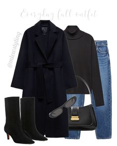 Easy everyday fall outfit with black jeans, black tie-belt coat, and black turtleneck. Everything is from Mango 🤍 Tags: kitten heel booties, fall fashion, winter outfit, wool coat, holiday outfit, workwear, work outfit Follow my shop @mlewstyling on the @shop.LTK app to shop this post and get my exclusive app-only content! #liketkit #LTKHoliday #LTKSeasonal #LTKworkwear @shop.ltk https://liketk.it/4oJTj Black Wrap Coat Outfit, Black Booties Outfit Winter, Black Wool Coat Outfit, Wrap Coat Outfit, Outfit With Black Jeans, Booties Outfit Winter, Sunglasses For Women 2023, Black Booties Outfit, Black Wrap Coat