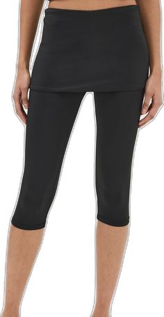 Black Knee-length Athleisure Activewear, Sporty Fitted Capri-length Activewear, Sporty Fitted Capri Length Activewear, Knee-length Athleisure Sports Bottoms, Black Activewear For Pilates In Spring, Black Spring Activewear For Pilates, Sporty Knee-length Activewear For Spring, Sporty Knee-length Activewear With Built-in Shorts, Fitted Knee-length Sport Bottoms