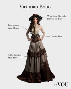 25 Types of Boho Styles - Most Popular and Trendy Victorian Era Inspired Outfits, Vintage Boho Outfits, Victorian Inspired Outfits, Boho Goth Outfits, Victorian Outfits Women, Victorian Style Fashion