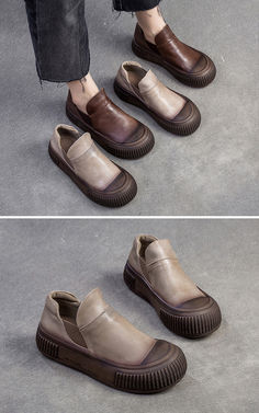 Leather Platform Slip-ons, Beige Leather Slip-on Shoes With Leather Footbed, Brown Leather Platform Slip-on Shoes, Brown Leather Slip-on Platform Shoes, Flat Leather Shoes With Platform, Beige Leather Flat Heel Slip-ons, Beige Leather Slip-ons With Flat Heel, Beige Leather Slip-ons With Round Toe, Beige Slip-ons With Leather Sole And Round Toe