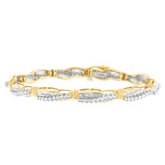 When you've found someone to share life's journey, you want to let them know. This bracelet is an elegant reminder, filled with three carats of glittering round and baguette diamonds that wind their way around an intricate yellow gold setting for a gorgeous finish. Luxe Jewelry, Baguette Diamonds, Yellow Gold Setting, Baguette Cut, Baguette Diamond, Diamond Bracelets, Gold Set, Tennis Bracelet, Diamond Stone