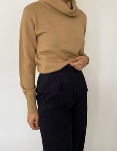 "Vintage tan knit turtleneck. In great condition, minimal wear. Measurements: Size: M Shoulder to shoulder: 16.5\" Bust: 19\" Length: 22.5\" Sleeve: 23.5\" Material: 72% Acrylic 28% Wool Vintage and pre-loved items are one of a kind and may have minor imperfections. The color of the item may slightly vary due to lighting. The model in the photos wears a size XS/S and is 5'3\". We cannot be certain that an item will fit you. Please refer to the measurements. All Sales Final" Beige Turtleneck Sweater For Work, Fine Knit Beige Turtleneck For Fall, Beige Funnel Neck Turtleneck For Work, Classic Beige Turtleneck For Fall, Beige Turtleneck For Workwear In Fall, Fall Beige Turtleneck For Workwear, 90s Ralph Lauren, Blazer And Skirt Set, Ralph Lauren Blazer