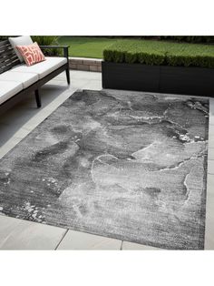 an area rug is shown in front of a couch and some plants on the ground