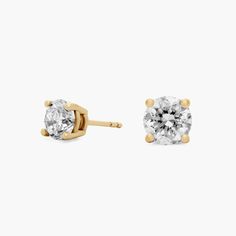 Beautifully matched, these diamond stud earrings feature a pair of round, near-colorless diamonds set in 14k yellow gold four-prong settings with double-notched friction backs. Warm Yellow, Colorless Diamond, Sparkling Diamond, Radiant Diamond, Diamond Stud Earrings, Earring Crafts, Blue Nile, Diamond Stud, Sparkle Diamonds