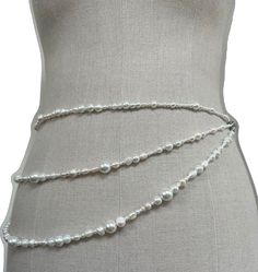 Elegant Silver Pearl Chain Waist Chain, Pearl Necklace With Silver Beads For Party, Elegant Silver Waist Chain With Pearls, White Pearl Necklace With Silver Beads For Party, Silver Waist Chain With Pearl Detail, Elegant White Pearl Waist Chain, Belly Chain, Body Chain Jewelry, Body Jewellery