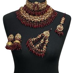 bridal jewellery set. Set includes- Necklace (2 piece necklace and choker) Earrings  Jhumar  Tikka Red Kundan Jewelry For Marriage, Meenakari Chandbali Jewelry For Marriage, Meenakari Jewelry For Marriage On Diwali, Bollywood Style Red Jewelry For Marriage, Meenakari Jewelry For Marriage And Diwali, Meenakari Chandbali For Marriage, Red Temple Jewelry For Marriage, Bollywood Jewelry Sets For Marriage Festive Occasions, Bollywood Jewelry Sets For Marriage Festivities