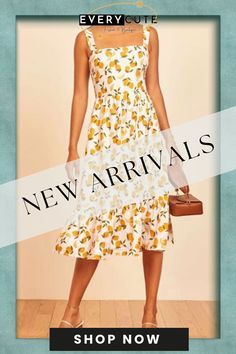 Elegant Print Split Joint Flounce Square Collar A Line Dresses Summer Midi Dress For A Date, Casual Summer Midi Dress For Date, Knee-length Summer Dress For A Date, Summer Date Dress Knee-length, Casual Summer Dress For Date, Line Dresses, Chiffon Fashion, A Line Dresses, Color Pick