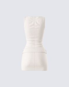 Nothing compares to a baddie in a put together look 🤍 Made from plain weave fabric and complete with a bodycon style, a wide belt, and a boat neckline - this ivory micro mini dress will make it clear that you did not come to mess around 👏 Fitted Mini Dress With Belt For Summer, Chic Summer Mini Dress With Belt, Beige Mini Length Bodycon Dress, Beige Bodycon Mini Dress Knee-length, Chic Mini Bodycon Dress, Elegant Beige Belted Mini Dress, Beige Belted Mini Dress, Cream Bodycon Mini Dress For Party, Chic White Bodycon Dress With Back Zipper