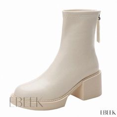 Ebeek - Premium White Chelsea Boots with Thick Soles, Trendy Martin-style Ankle Boots, Slim-fit Design White Chelsea Boots, White Ankle Boots, Rough Heels, Platform Chelsea Boots, Martin Boots, Chunky Platform, Chelsea Boot, Chelsea Boots, Chelsea