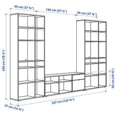 a drawing of a bookcase with shelves and drawers in the front, measurements for each shelf