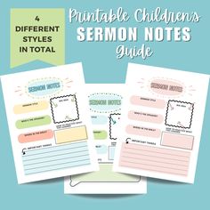 the printable children's salmon notes guide is shown in three different colors and sizes