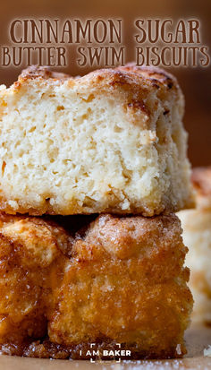 cinnamon sugar butter swim biscuits stacked on top of each other