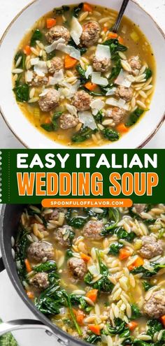 Out of soup ideas for dinner? This easy Italian Wedding Soup is a delicious Italian soup made with meatballs, baby spinach, vegetables, and simple seasonings! This classic soup will be your new go-to comfort food recipe! Soup Ideas For Dinner, Crockpot Italian Wedding Soup, Easy Italian Wedding Soup, Spinach Soup Healthy, Savory Soup Recipes, Beet Soup Recipes, Italian Soup Recipes, Italian Wedding Soup Recipe, Hearty Soup Recipes