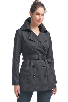 PRICES MAY VARY. Regular Fit: extra room through the chest and waist for a classic fit Double breasted button front closure; Removable hood; Two exterior pockets; Fully lined Windproof, waterproof; Approx. length from center back: 30.5" (size M) Model in pictures is 5 feet 8 inches (173cm) tall wearing size XS BGSD is a U.S.A. designed and trademarked brand. All BGSD label merchandise will be sold brand new, and will always include original brand tags and labels. A short version of the timelessl Waterproof Trench Coat, Winter Trench, Suede Trench Coat, Short Trench Coat, Trench Coat Outfit, Denim Trench Coat, Winter Outwear, Types Of Jackets, Trench Coat Black