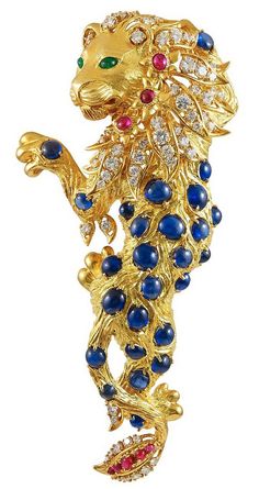 Cartier Diamond, Cabochon Sapphire, Ruby, Emerald Lion Gold Brooch Figural Jewelry, Rose Brooch, Steampunk Accessories, Gold Brooch, Semi Precious Jewelry, Ruby Emerald, Gold Brooches